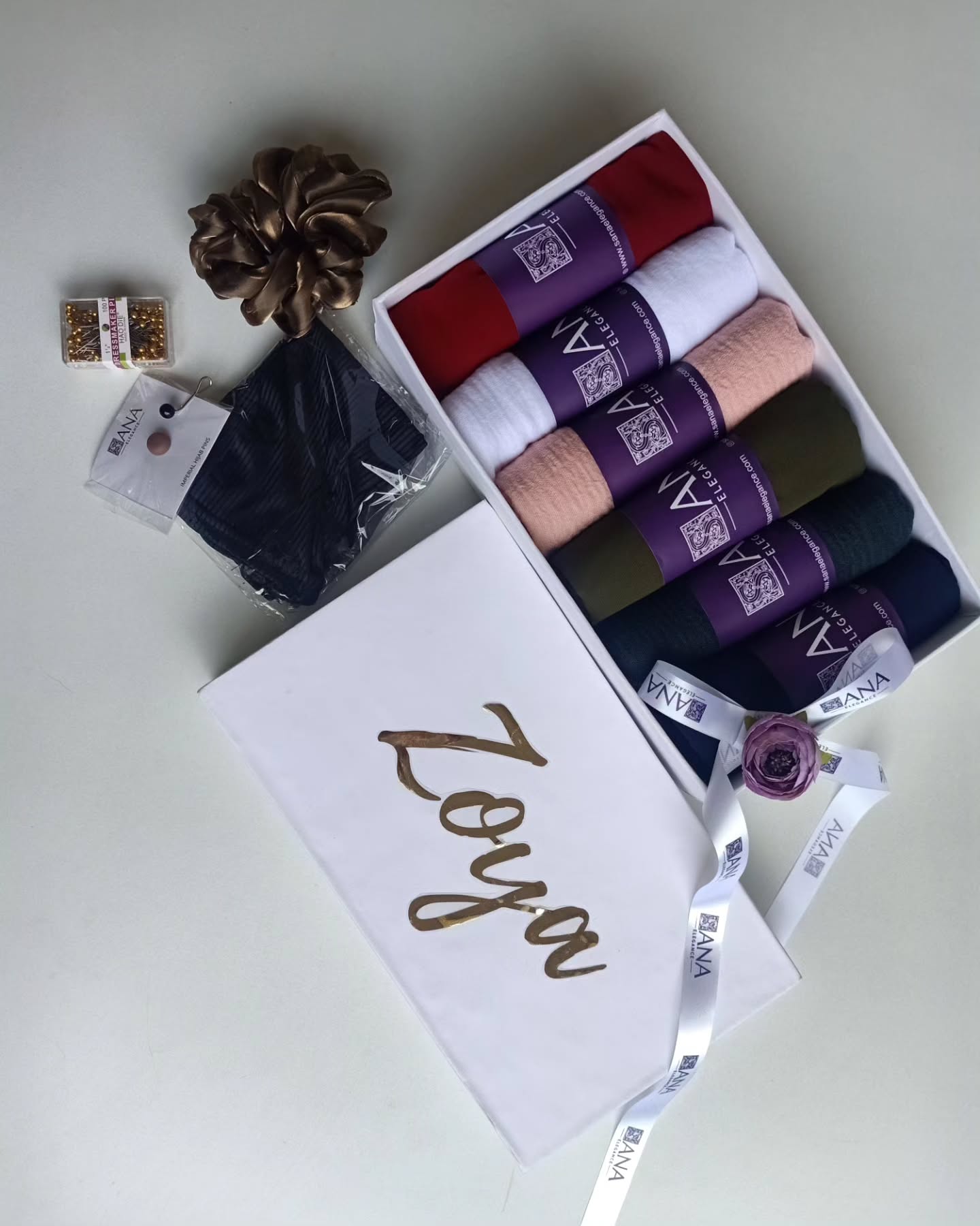 Luxury Hijab Gift Hamper | 6 Crinkled Cotton Hijabs | Gold Foiled Name on Top