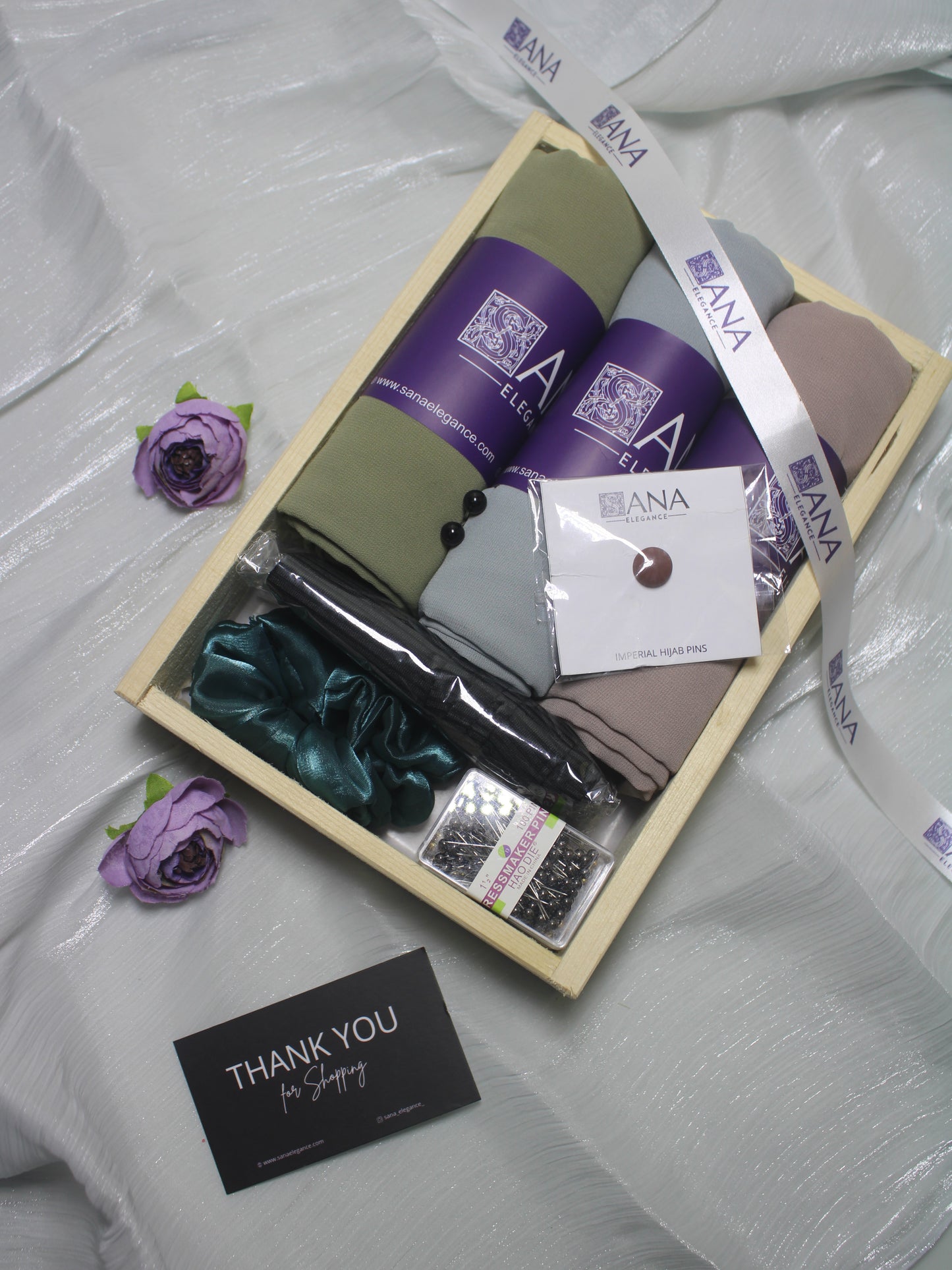 Premium Chiffon Hijab Gift Hamper - Set of 3 with Accessories and Greeting Card