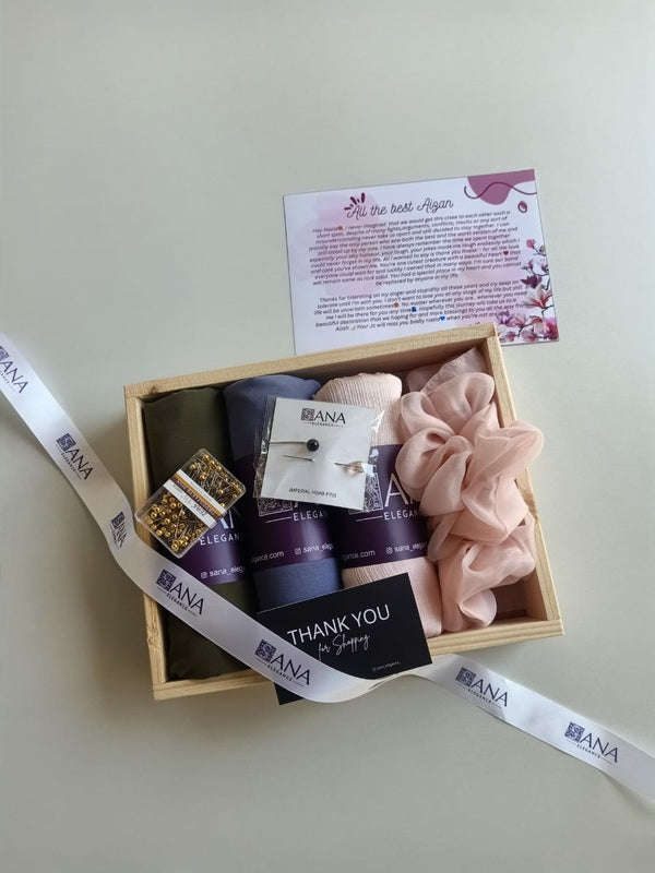 Luxury Chiffon & Satin Hijab Gift Hamper - Set of 3 with Personalized Greeting Card