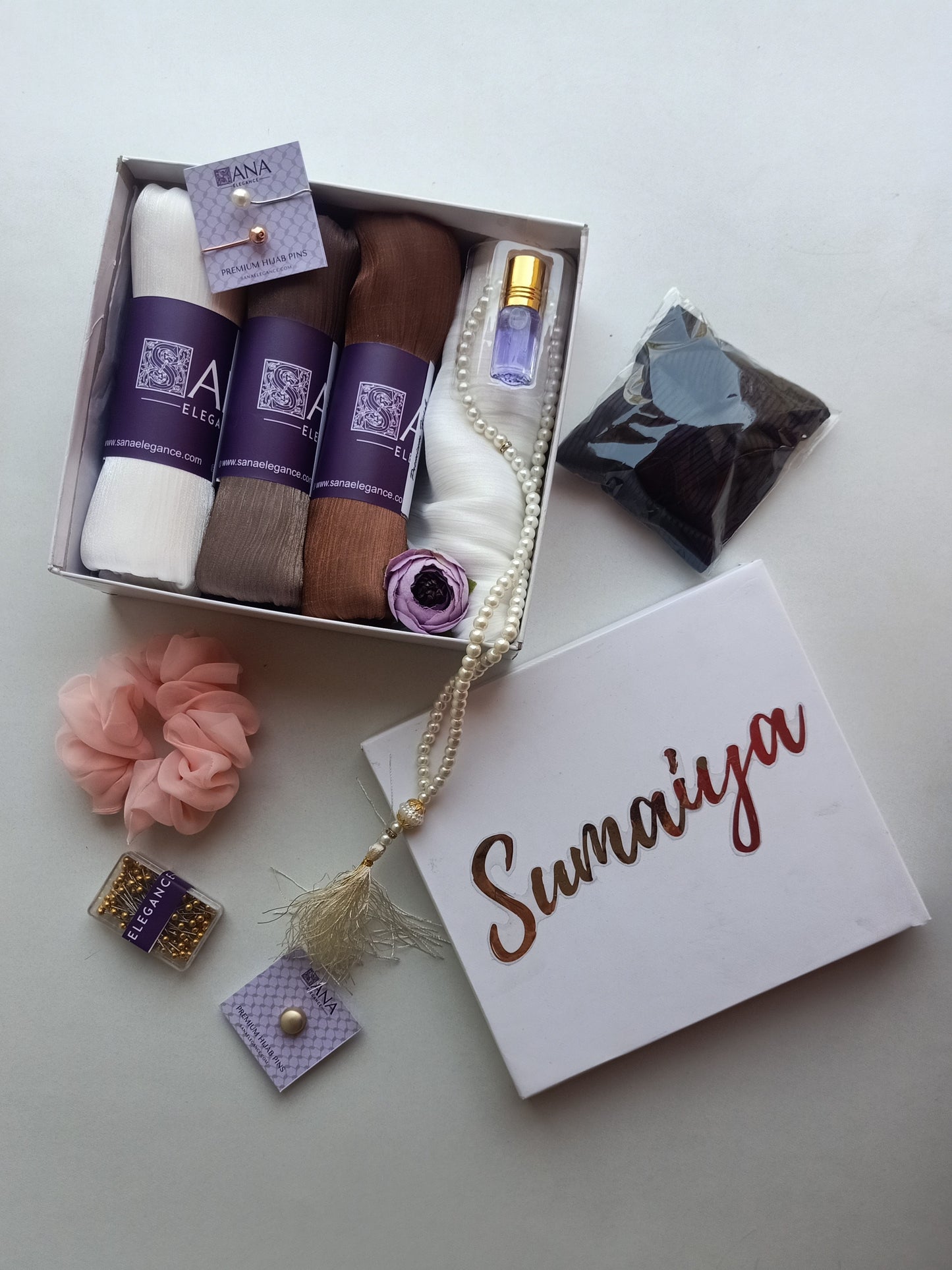 3 Organza Chiffon Hijabs Hamper | Gold Foiled Name on Top | Eid Special