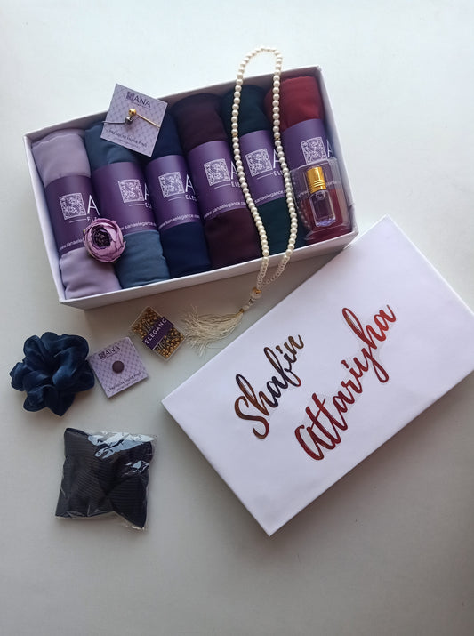 EID Special Hamper | 6 Chiffon Hijabs | Gold Foiled Name on Top