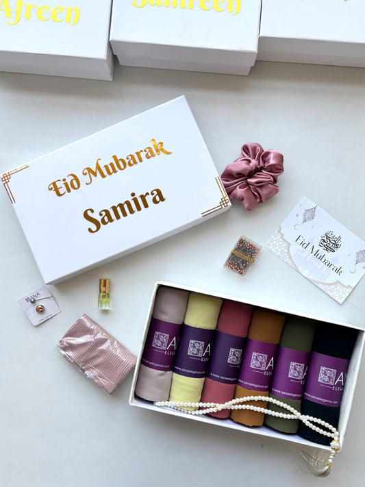 EID Special Hamper | 6 Chiffon Hijabs | Gold Foiled Name on Top