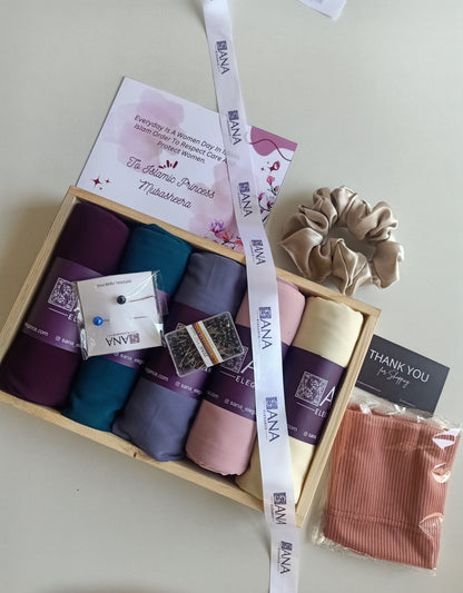 Premium Chiffon Hijab Hamper - Set of 5 with Personalized Greeting Card