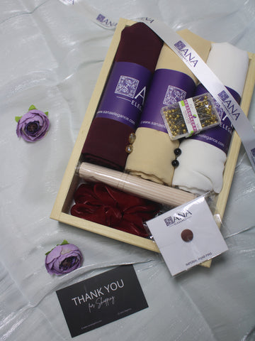 Premium Chiffon Hijab Gift Hamper - Set of 3 with Accessories and Greeting Card