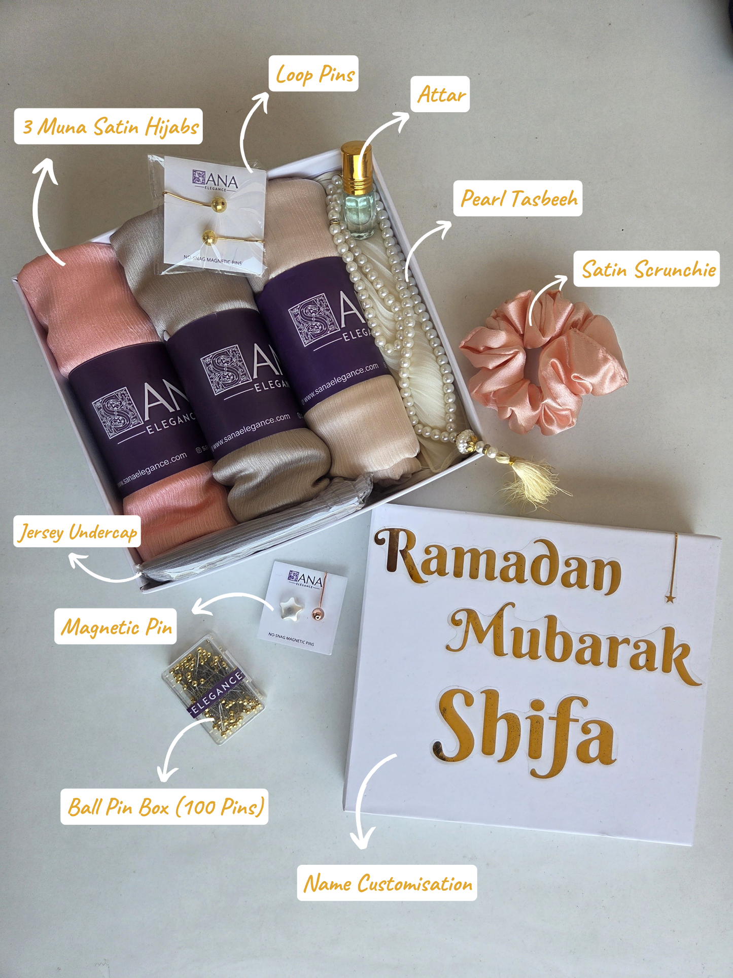 Muna Satin Hijab Gift Hamper – Set of 3
