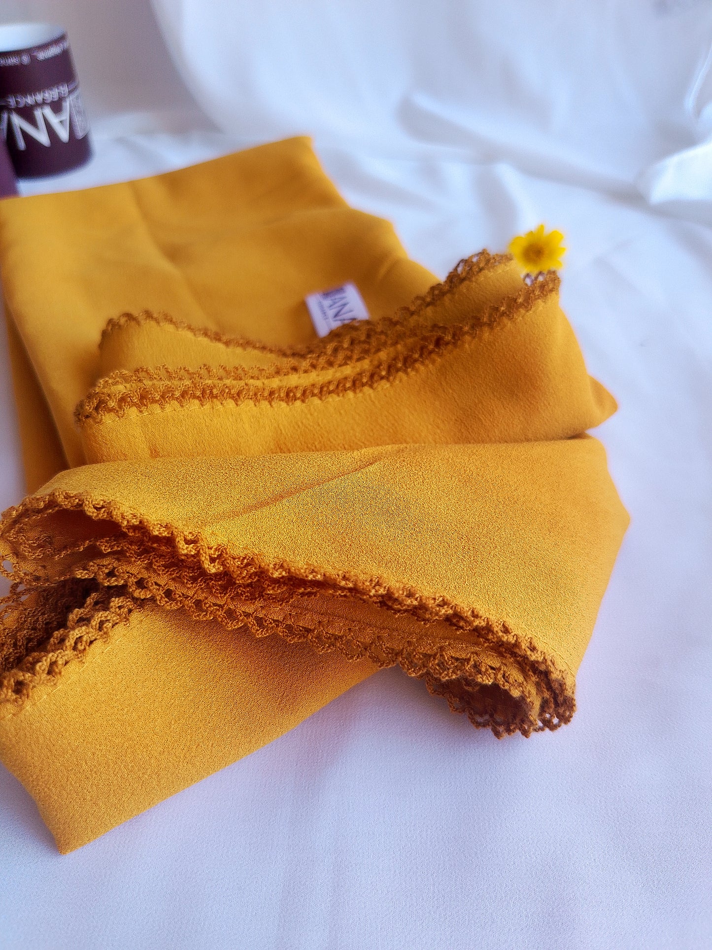 Mustard Chiffon Crochet Hijab