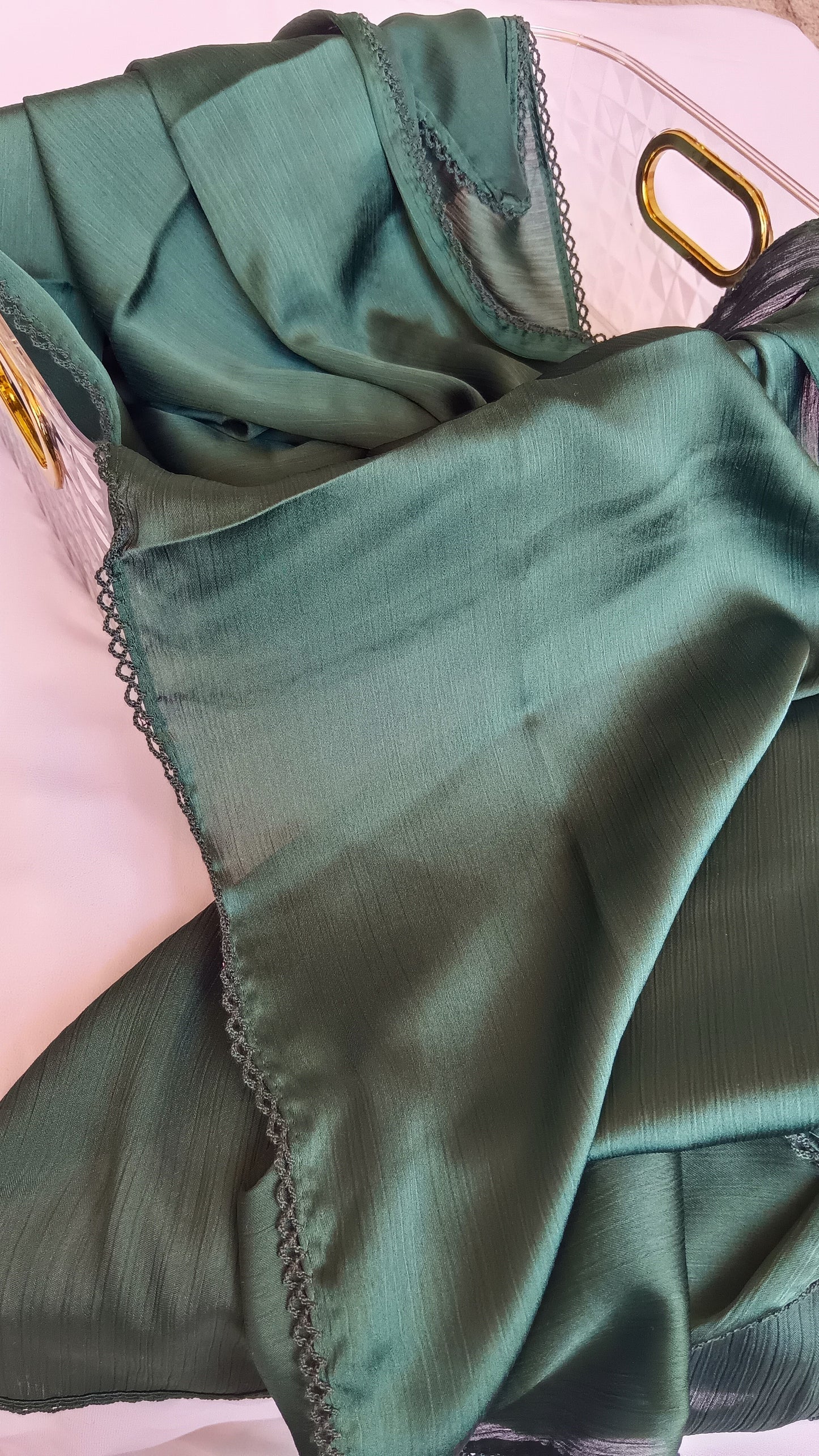 Timber Green Crochet Muna Satin Hijab